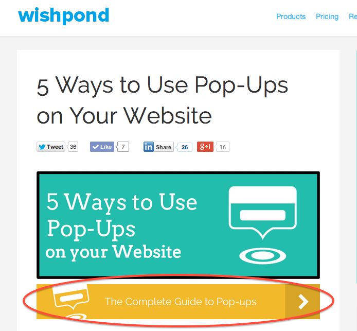 Ventana emergente del sitio web de Wishpond