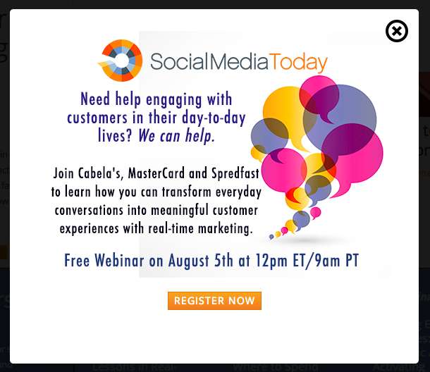 Social Media Today timed website popup