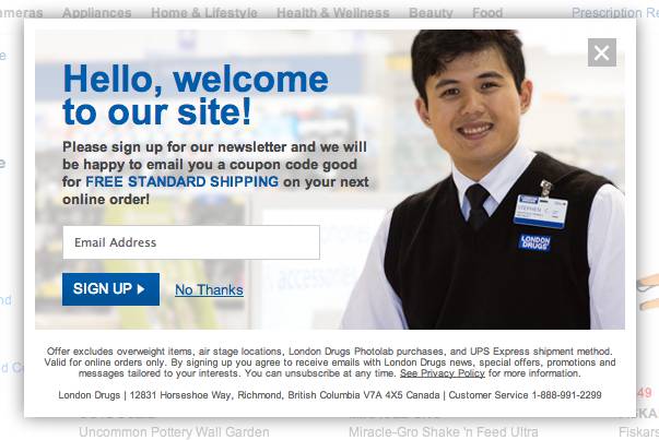 London Drugs timed website popup